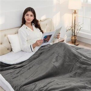 Electric Heated Blanket 72"x84" Full Size Flannel & Sherpa - 4 Heat Settings &